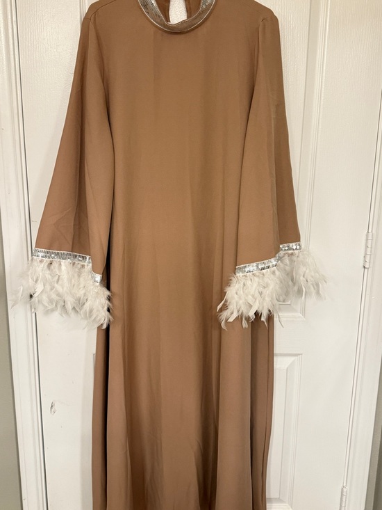 SHEIN Dresses & Skirts - SHEIN Tan Dress with Silver Sequin Trim